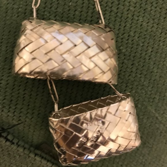 Sterling Silver Coin Purse Pendant Necklace Weave Basket Style Top Open - Picture 8 of 9